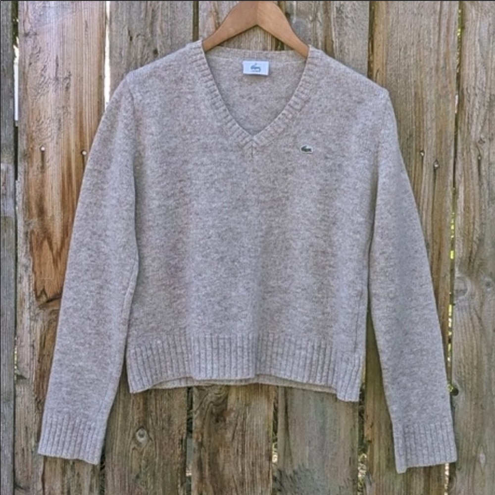 Lacoste Cropped Wool V Neck Sweater 42/L